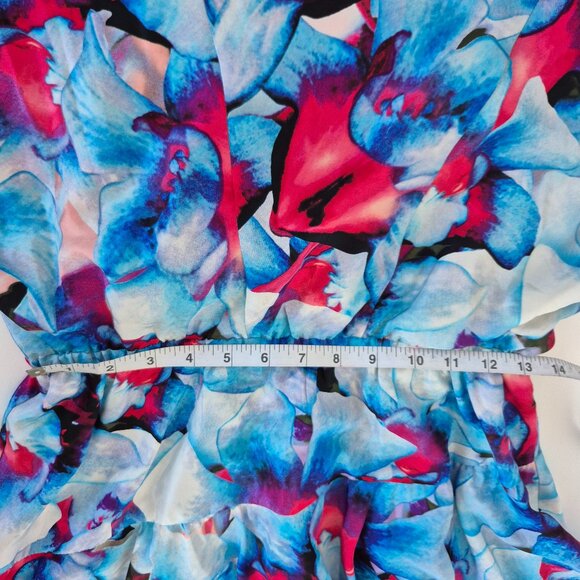 Cynthia Steffe Silk Blue and White Ruffled Asymmetrical Blouse - Picture 7 of 9